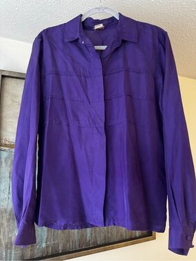 100% Silk Purple Button-Front Blouse